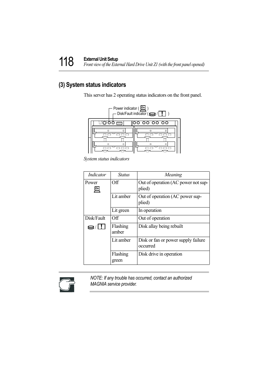 3) system status indicators, System status indicators | Toshiba Magnia Z500 User Manual | Page 137 / 242