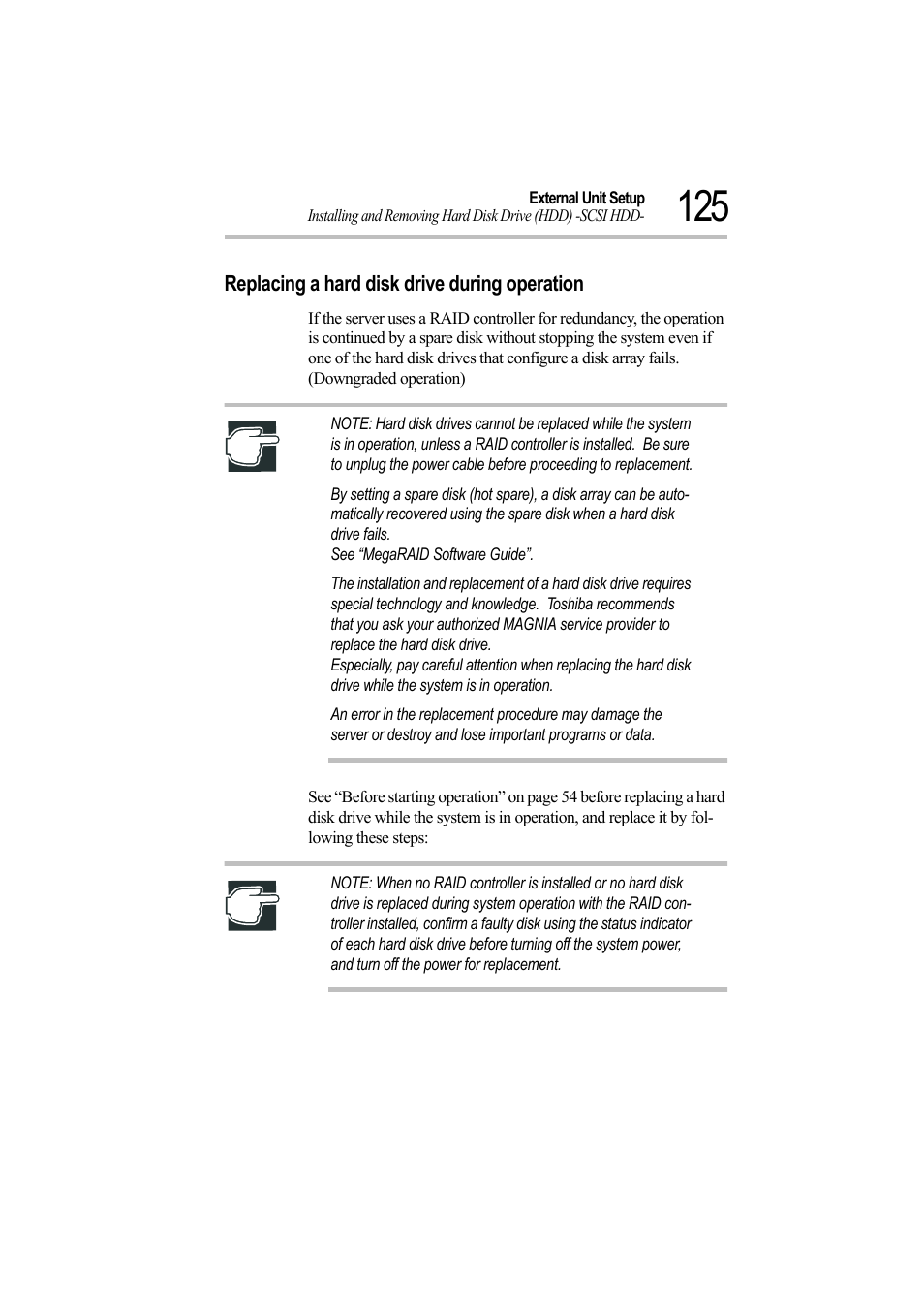 Replacing a hard disk drive during operation | Toshiba Magnia Z500 User Manual | Page 144 / 242