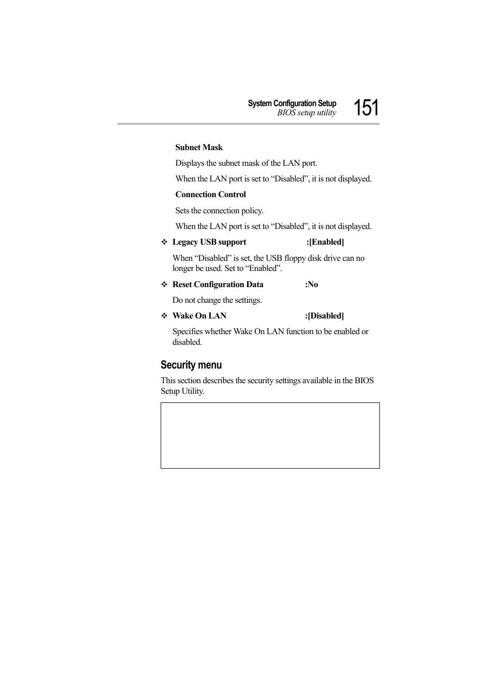 Security menu | Toshiba Magnia Z500 User Manual | Page 170 / 242