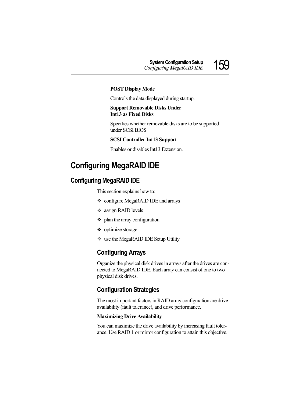 Configuring megaraid ide, Configuring arrays, Configuration strategies | Toshiba Magnia Z500 User Manual | Page 178 / 242