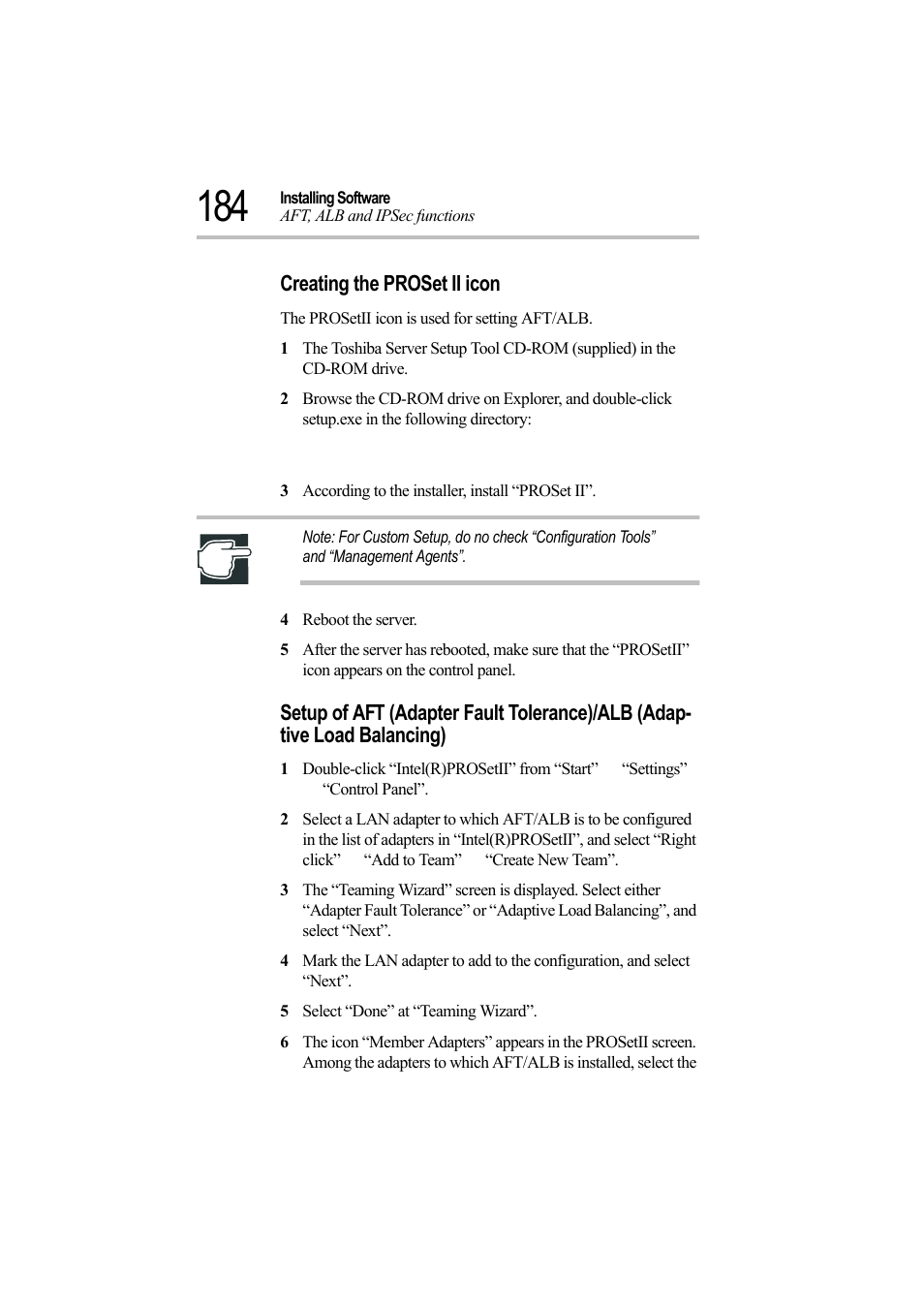 Creating the proset ii icon, 3 according to the installer, install “proset ii, 4 reboot the server | 5 select “done” at “teaming wizard | Toshiba Magnia Z500 User Manual | Page 202 / 242