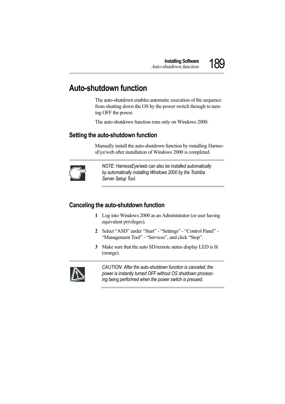 Auto-shutdown function, Setting the auto-shutdown function, Canceling the auto-shutdown function | Toshiba Magnia Z500 User Manual | Page 207 / 242