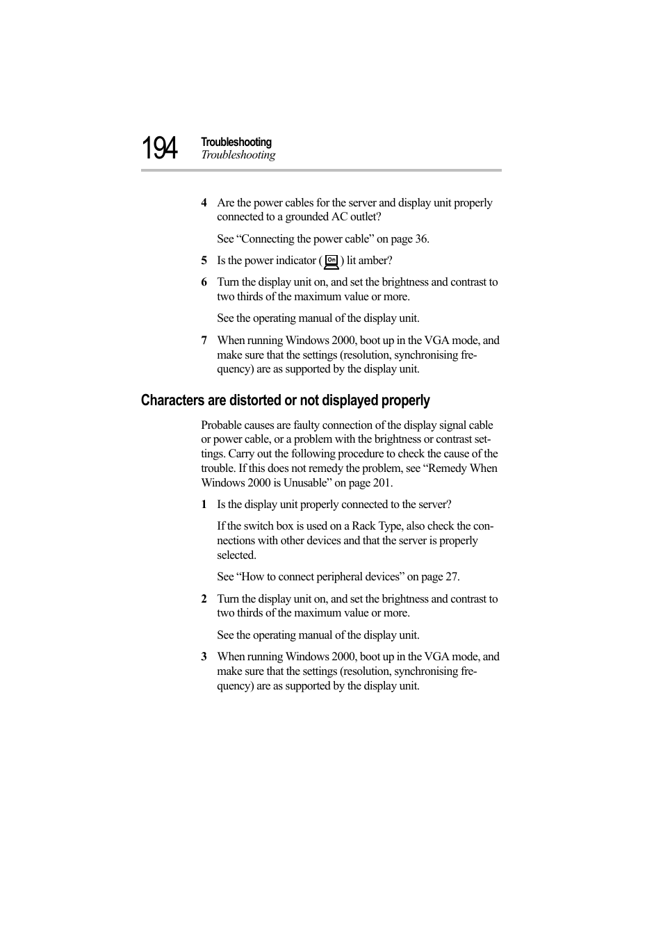 5 is the power indicator () lit amber, Characters are distorted or not displayed properly | Toshiba Magnia Z500 User Manual | Page 211 / 242