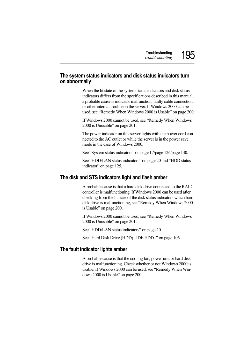 The disk and sts indicators light and flash amber, The fault indicator lights amber | Toshiba Magnia Z500 User Manual | Page 212 / 242