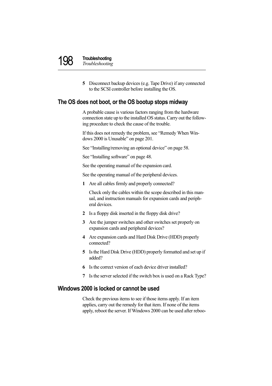 1 are all cables firmly and properly connected, Windows 2000 is locked or cannot be used | Toshiba Magnia Z500 User Manual | Page 215 / 242