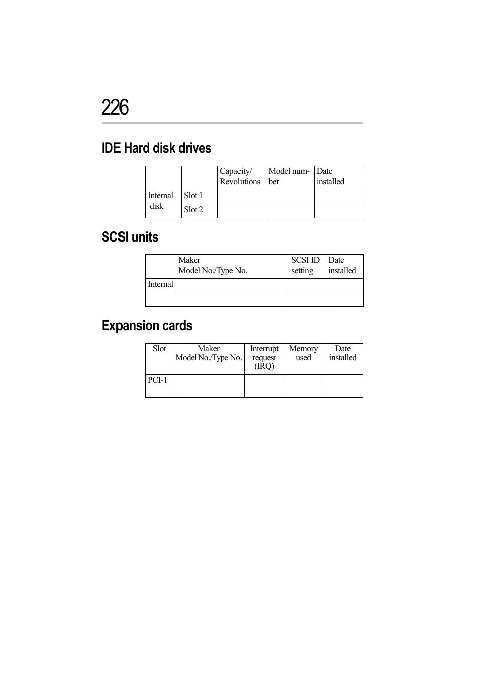 Ide hard disk drives, Scsi units, Expansion cards | Ide hard disk drives scsi units expansion cards | Toshiba Magnia Z500 User Manual | Page 241 / 242