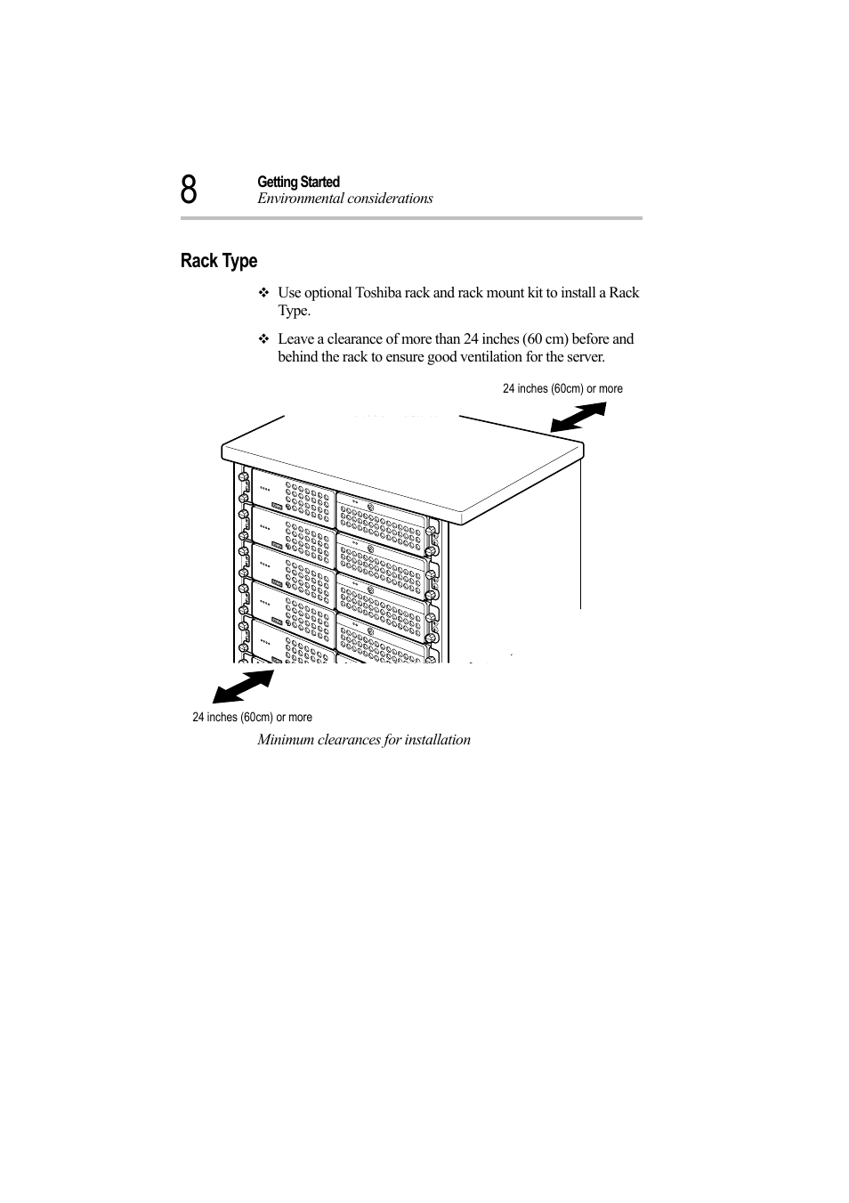 Rack type, Minimum clearances for installation | Toshiba Magnia Z500 User Manual | Page 27 / 242