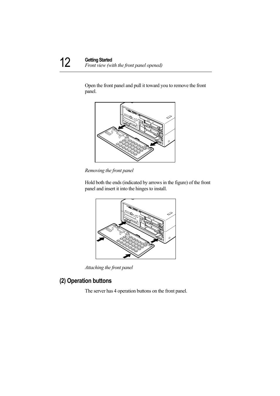 Removing the front panel, Attaching the front panel, 2) operation buttons | Toshiba Magnia Z500 User Manual | Page 31 / 242