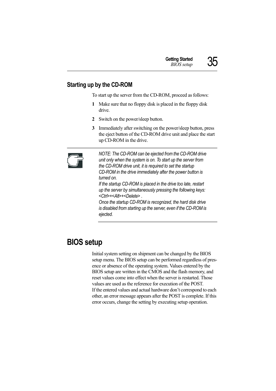 Starting up by the cd-rom, 2 switch on the power/sleep button, Bios setup | Toshiba Magnia Z500 User Manual | Page 54 / 242