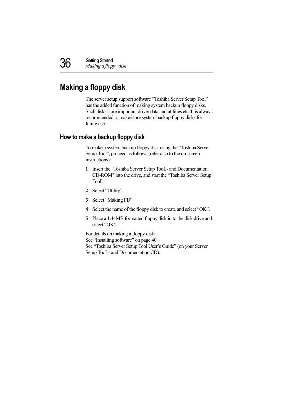 Making a floppy disk, How to make a backup floppy disk, 2 select “utility | 3 select “making fd | Toshiba Magnia Z500 User Manual | Page 55 / 242