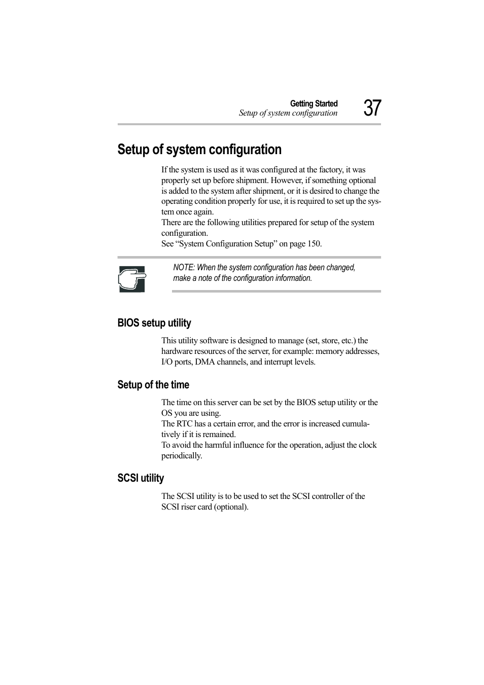 Setup of system configuration, Bios setup utility, Setup of the time | Scsi utility, Bios setup utility setup of the time scsi utility | Toshiba Magnia Z500 User Manual | Page 56 / 242