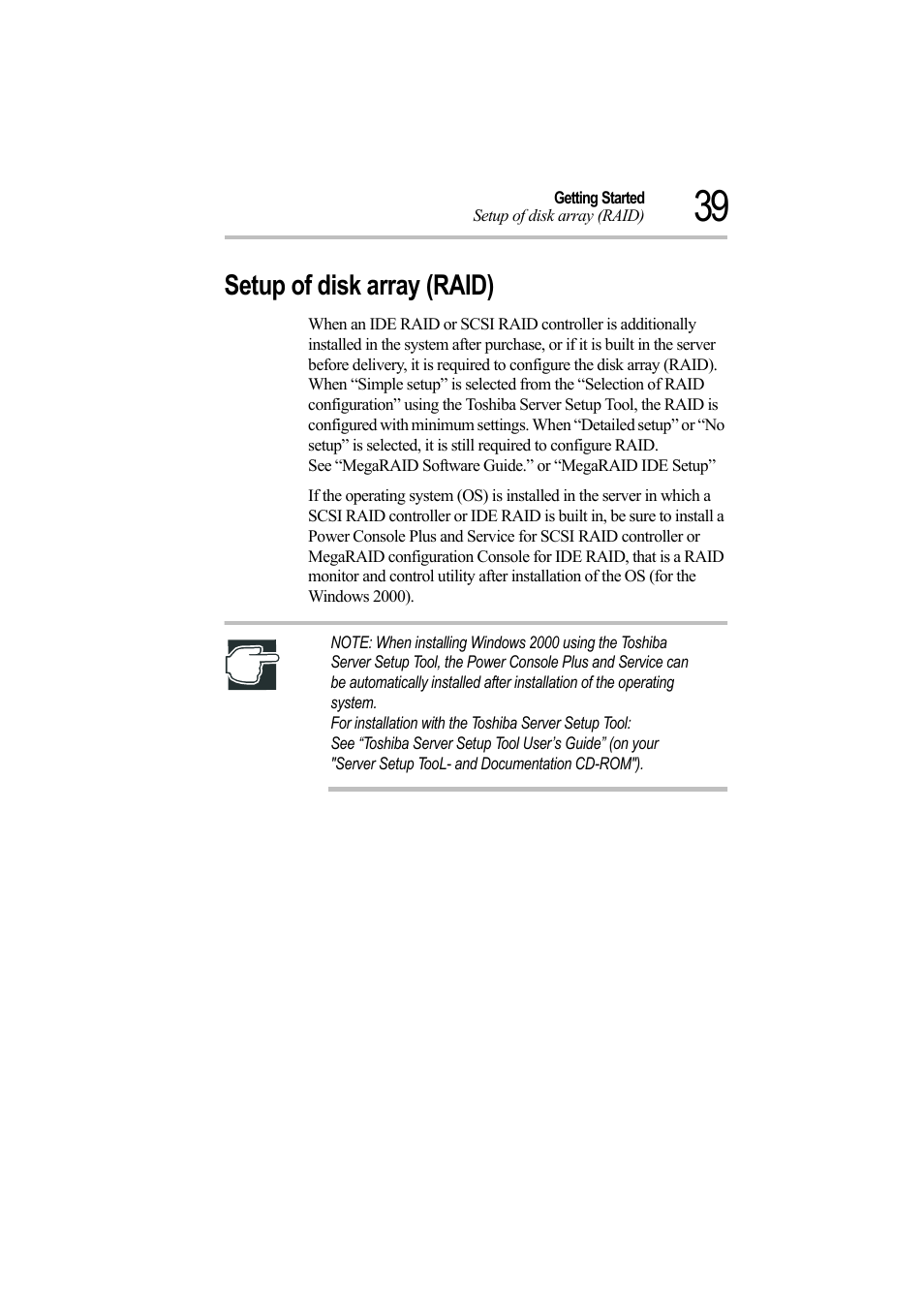 Setup of disk array (raid) | Toshiba Magnia Z500 User Manual | Page 58 / 242