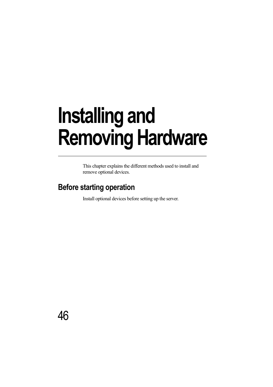 Installing and removing hardware, Before starting operation, Chapter 2: installing and removing hardware | Toshiba Magnia Z500 User Manual | Page 65 / 242