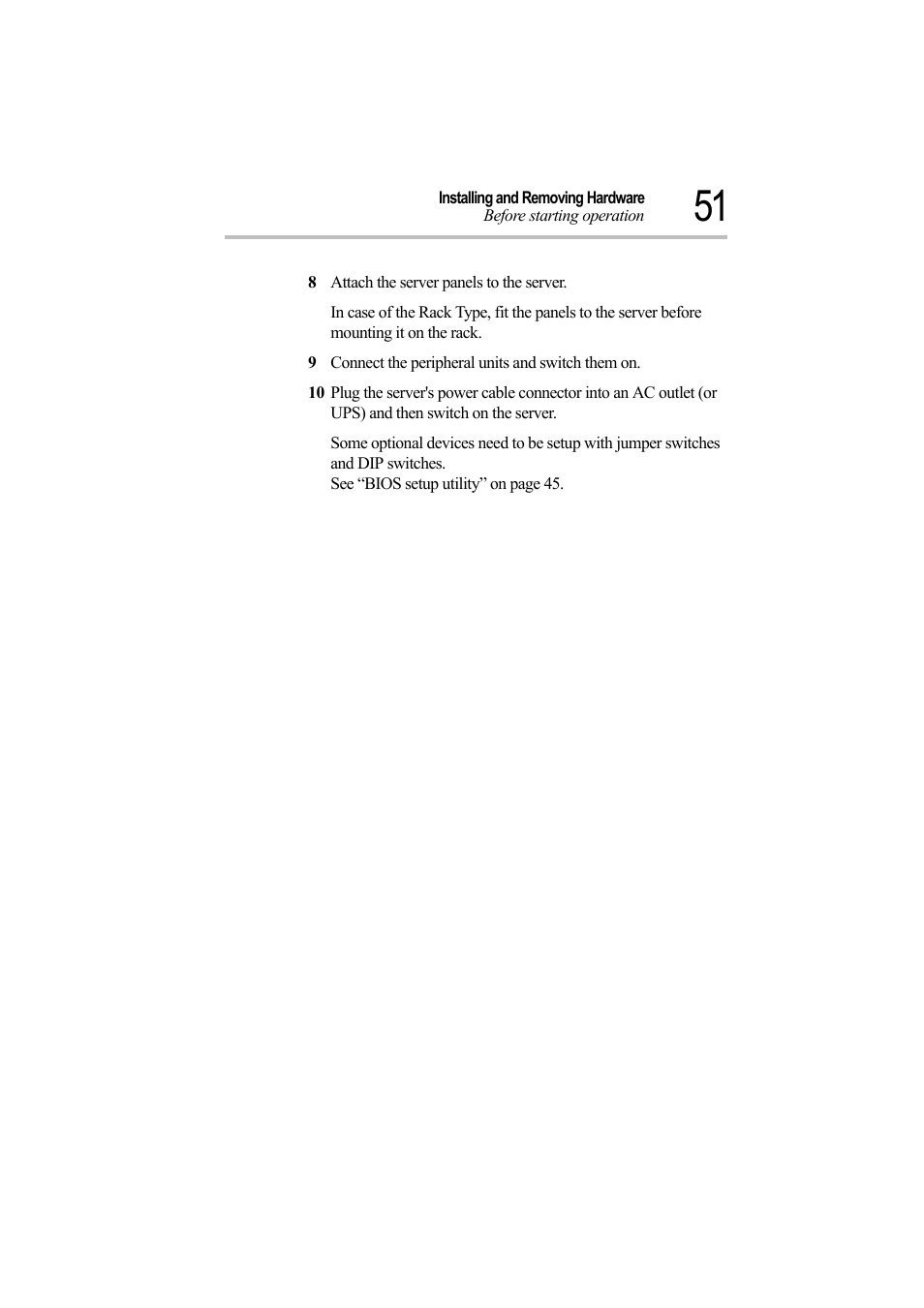 8 attach the server panels to the server, 9 connect the peripheral units and switch them on | Toshiba Magnia Z500 User Manual | Page 70 / 242