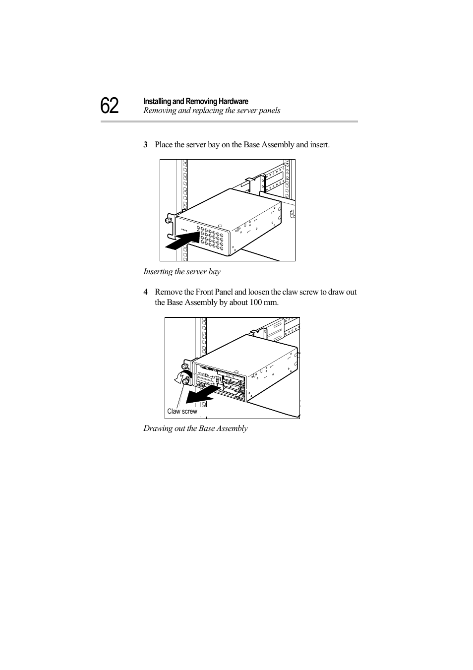 Inserting the server bay, Drawing out the base assembly | Toshiba Magnia Z500 User Manual | Page 81 / 242