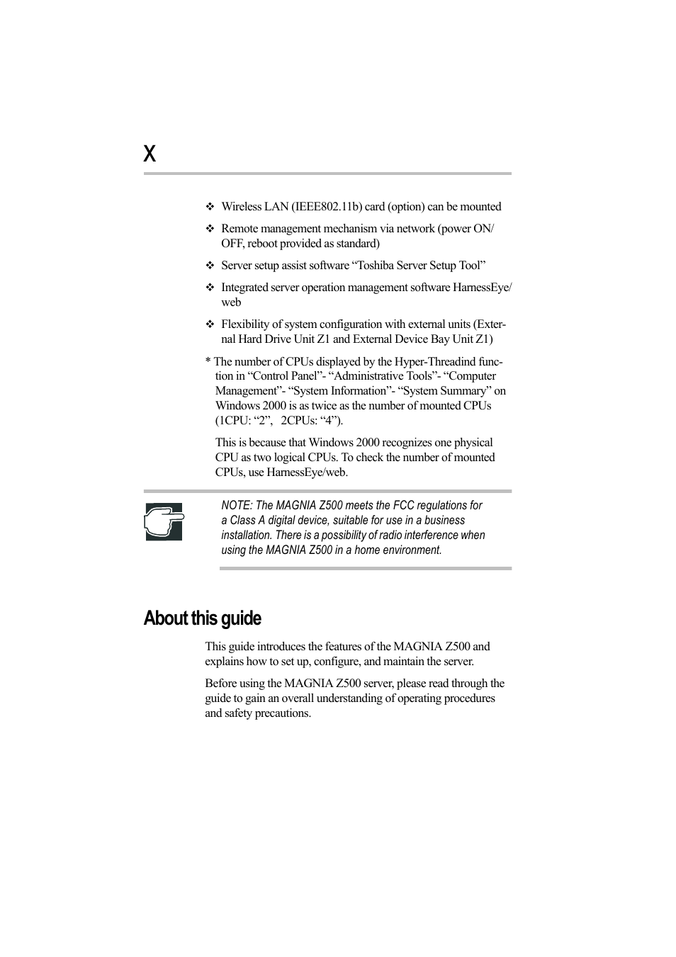 About this guide | Toshiba Magnia Z500 User Manual | Page 9 / 242