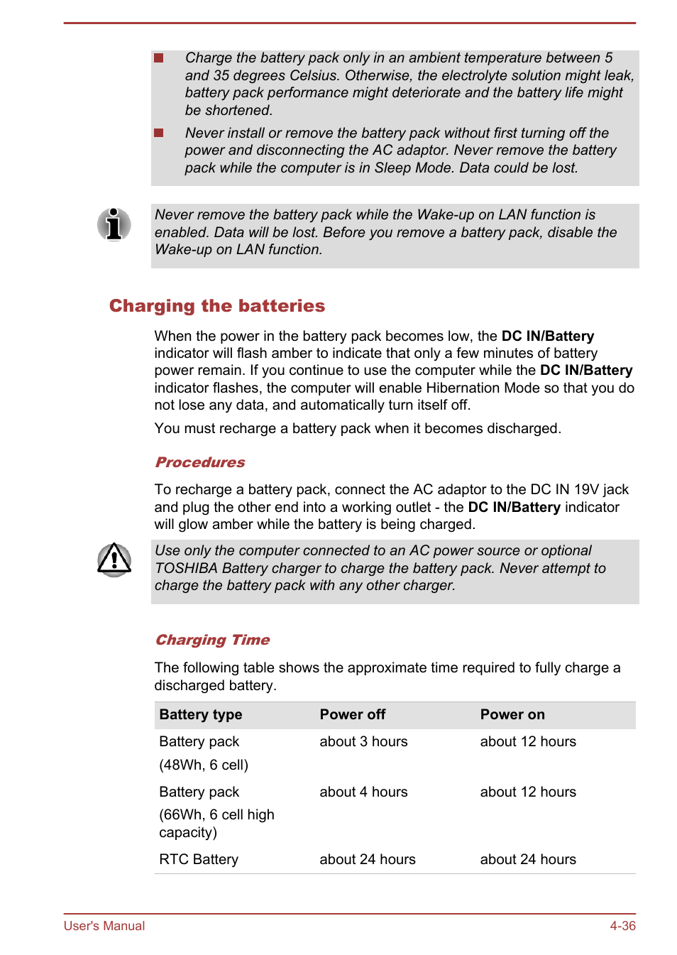 Charging the batteries | Toshiba Satellite P850 User Manual | Page 100 / 165