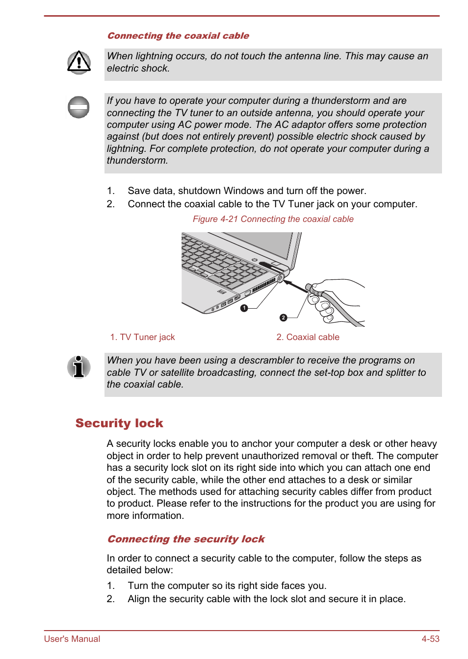 Security lock | Toshiba Satellite P850 User Manual | Page 117 / 165