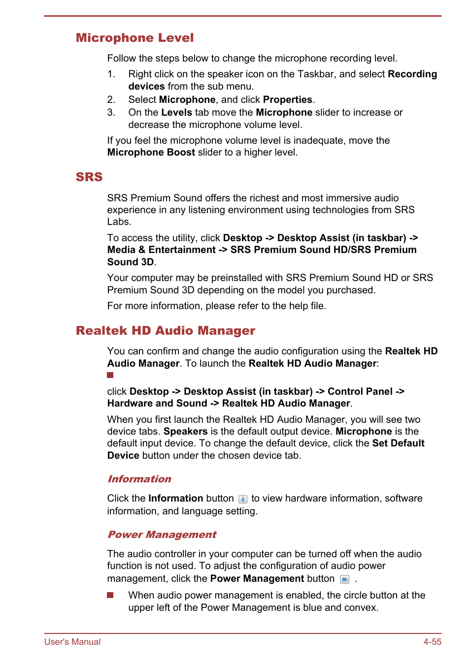 Microphone level, Realtek hd audio manager | Toshiba Satellite P850 User Manual | Page 119 / 165