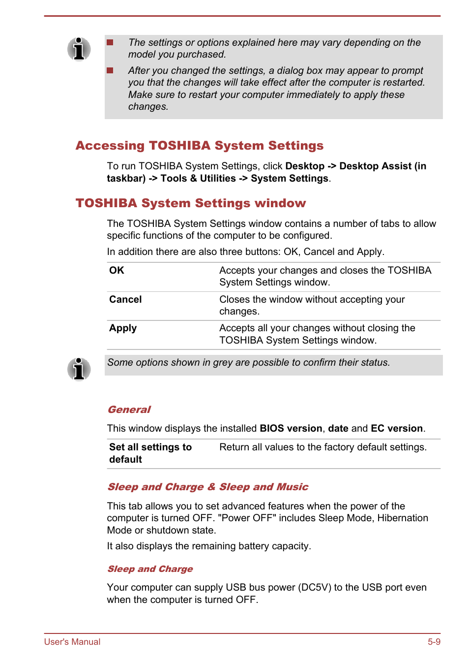 Accessing toshiba system settings, Toshiba system settings window | Toshiba Satellite P850 User Manual | Page 130 / 165