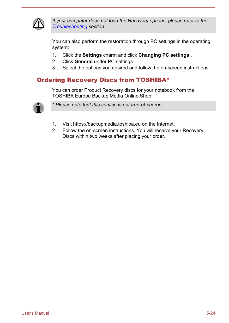 Ordering recovery discs from toshiba | Toshiba Satellite P850 User Manual | Page 145 / 165