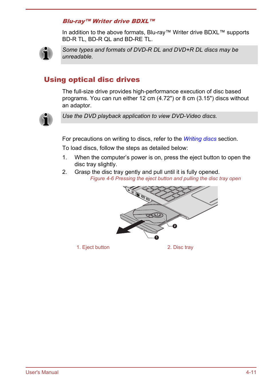 Using optical disc drives | Toshiba Satellite P850 User Manual | Page 75 / 165