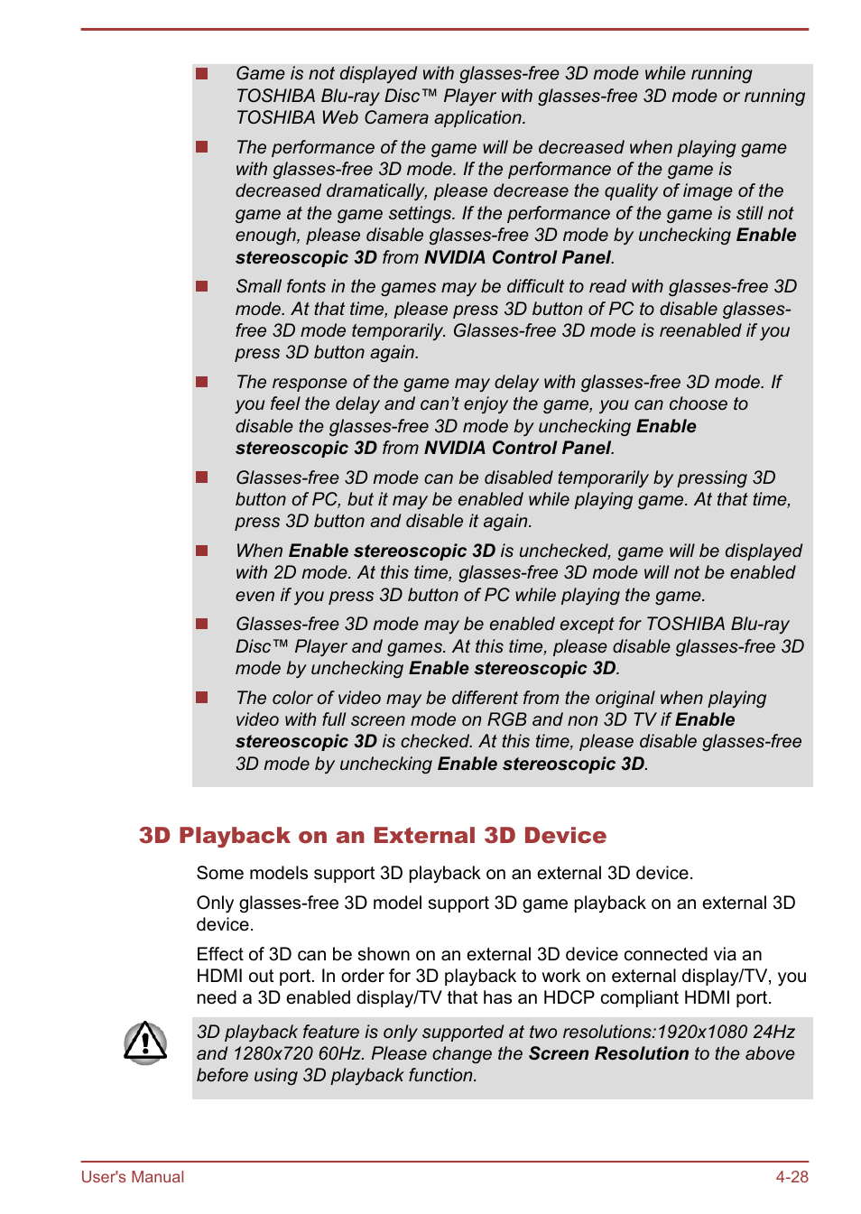 3d playback on an external 3d device | Toshiba Satellite P850 User Manual | Page 92 / 165