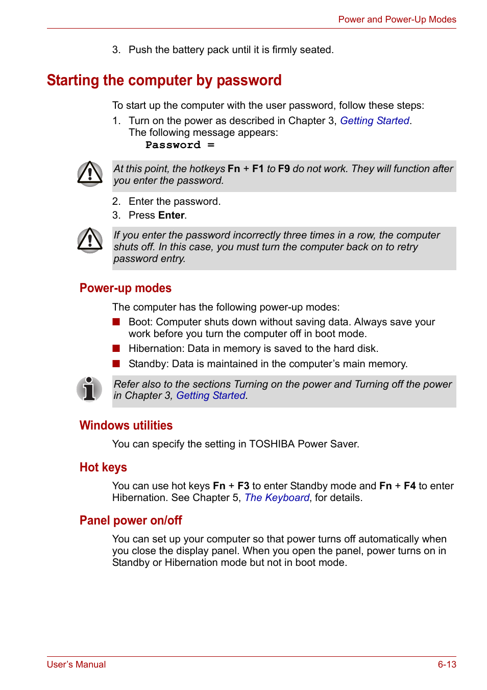 Starting the computer by password, Starting the computer by password -13 | Toshiba Tecra A7 User Manual | Page 105 / 186