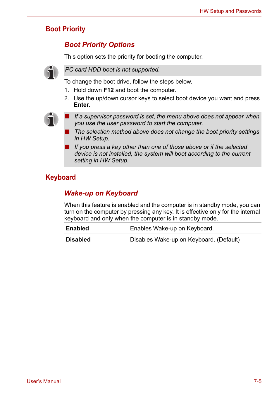 Boot priority, Keyboard | Toshiba Tecra A7 User Manual | Page 111 / 186