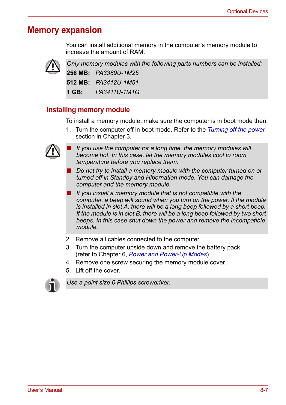 Memory expansion, Memory expansion -7 | Toshiba Tecra A7 User Manual | Page 122 / 186