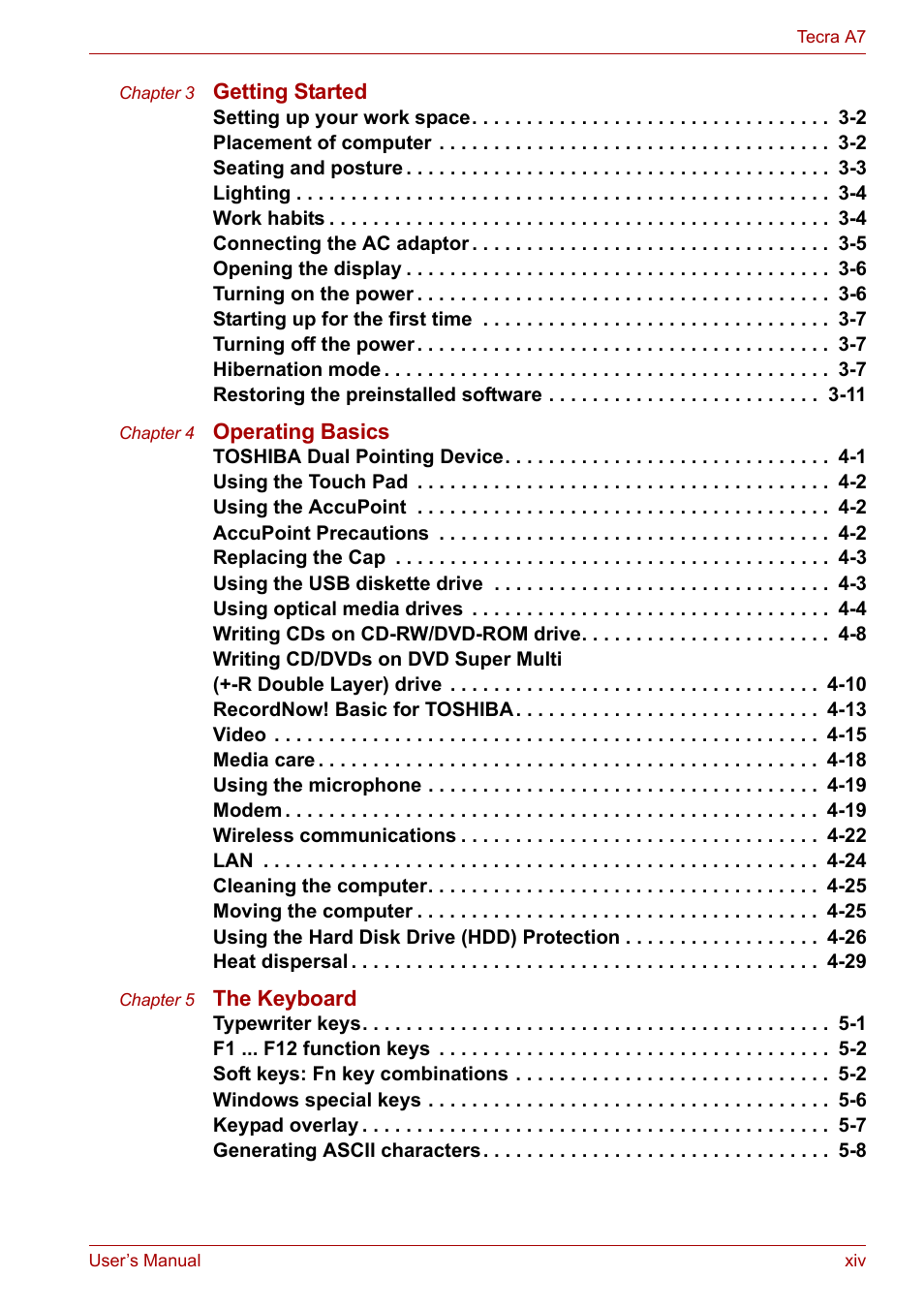Toshiba Tecra A7 User Manual | Page 14 / 186