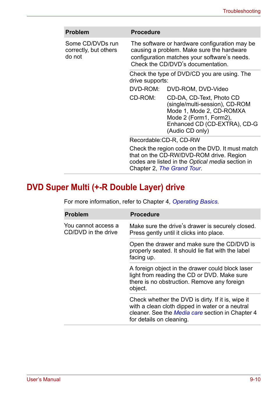 Dvd super multi (+-r double layer) drive, Dvd super multi (+-r double layer) drive -10 | Toshiba Tecra A7 User Manual | Page 140 / 186