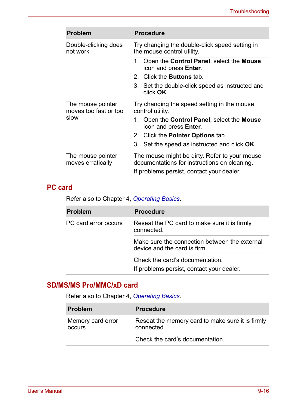 Pc card, Sd/ms/ms pro/mmc/xd card | Toshiba Tecra A7 User Manual | Page 146 / 186