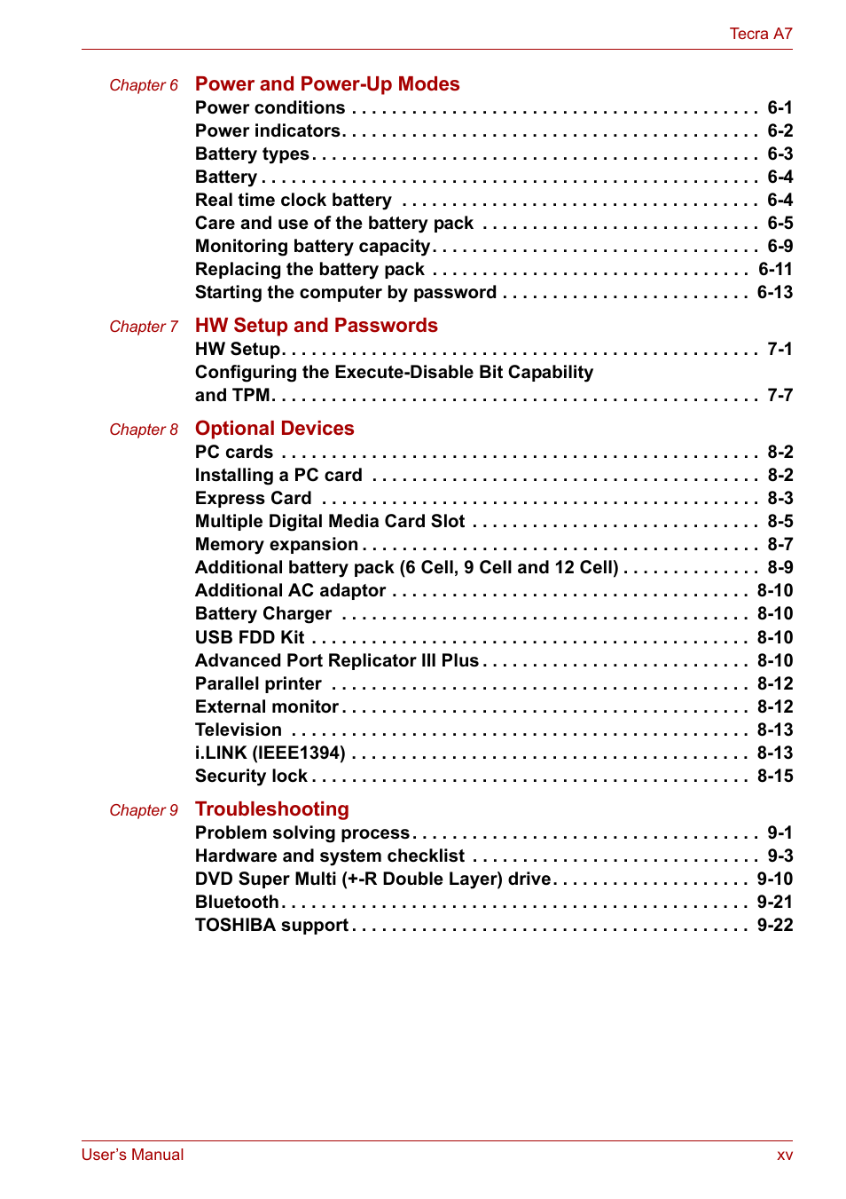 Toshiba Tecra A7 User Manual | Page 15 / 186