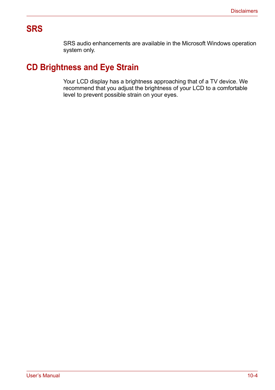 Cd brightness and eye strain, Srs -4 cd brightness and eye strain -4 | Toshiba Tecra A7 User Manual | Page 156 / 186