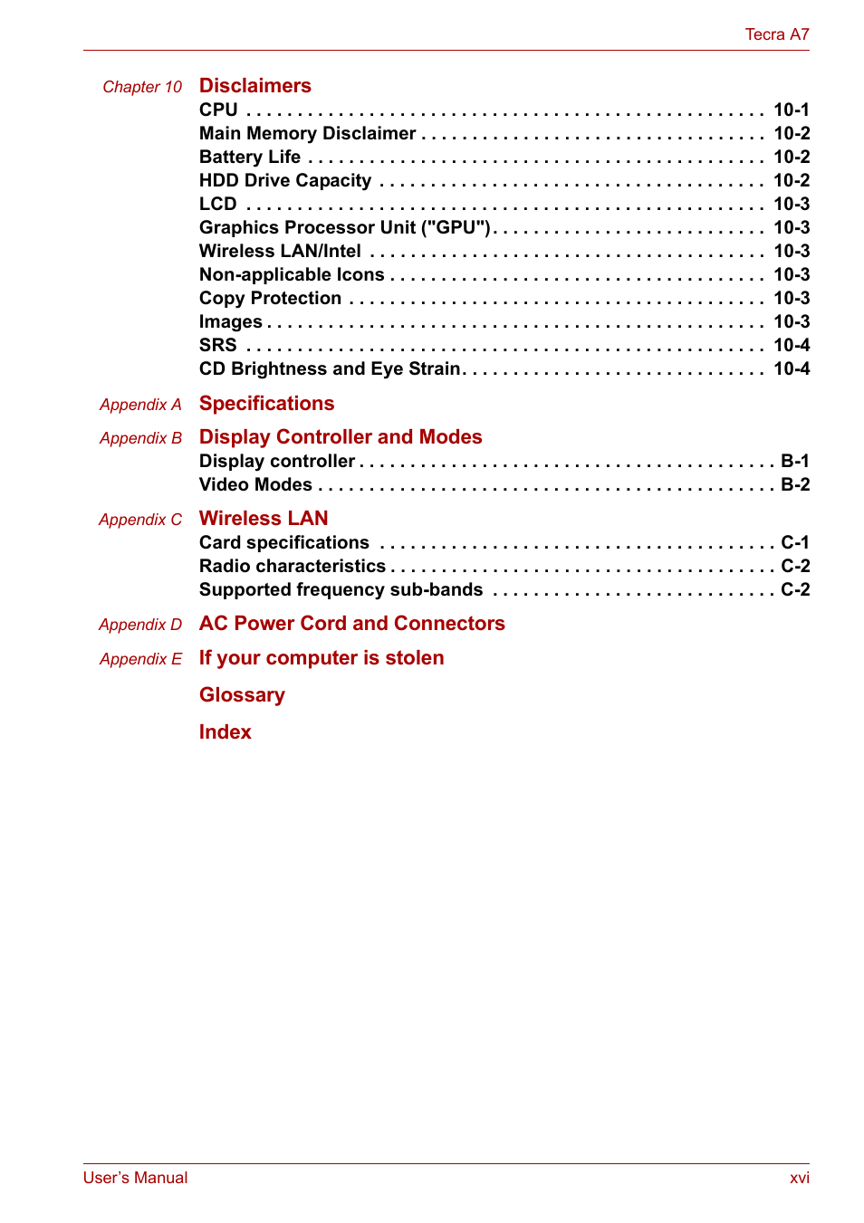 Toshiba Tecra A7 User Manual | Page 16 / 186