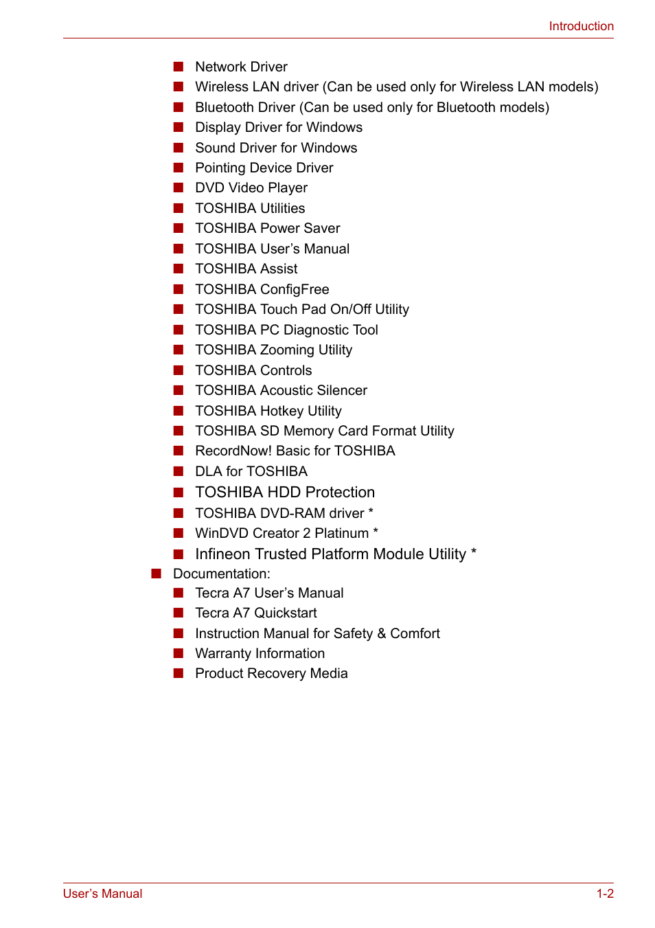 Toshiba Tecra A7 User Manual | Page 18 / 186
