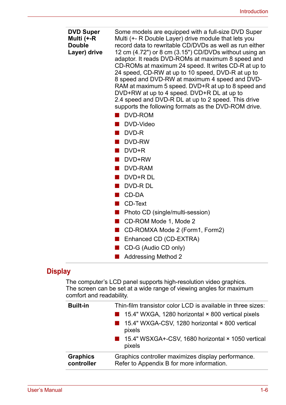 Display | Toshiba Tecra A7 User Manual | Page 22 / 186