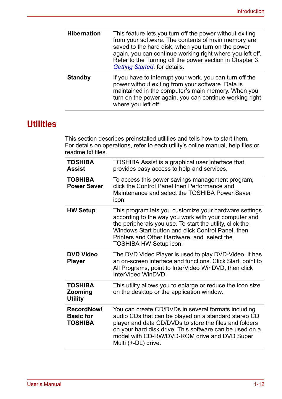 Utilities, Utilities -12 | Toshiba Tecra A7 User Manual | Page 28 / 186