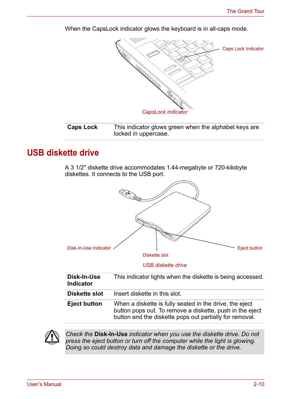 Usb diskette drive, Usb diskette drive -10 | Toshiba Tecra A7 User Manual | Page 40 / 186