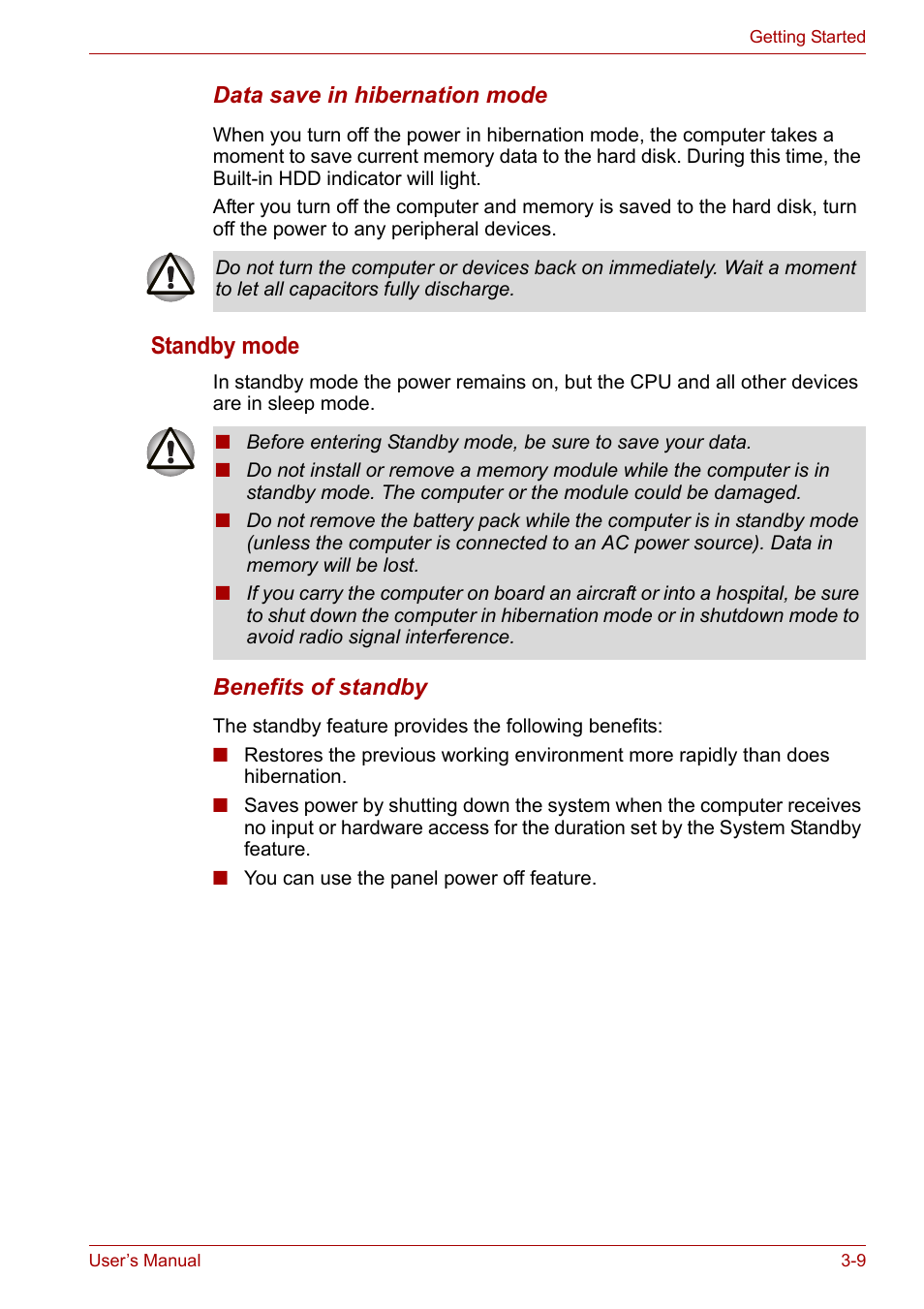 Standby mode | Toshiba Tecra A7 User Manual | Page 53 / 186