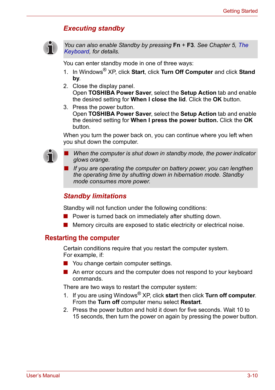 Restarting the computer | Toshiba Tecra A7 User Manual | Page 54 / 186