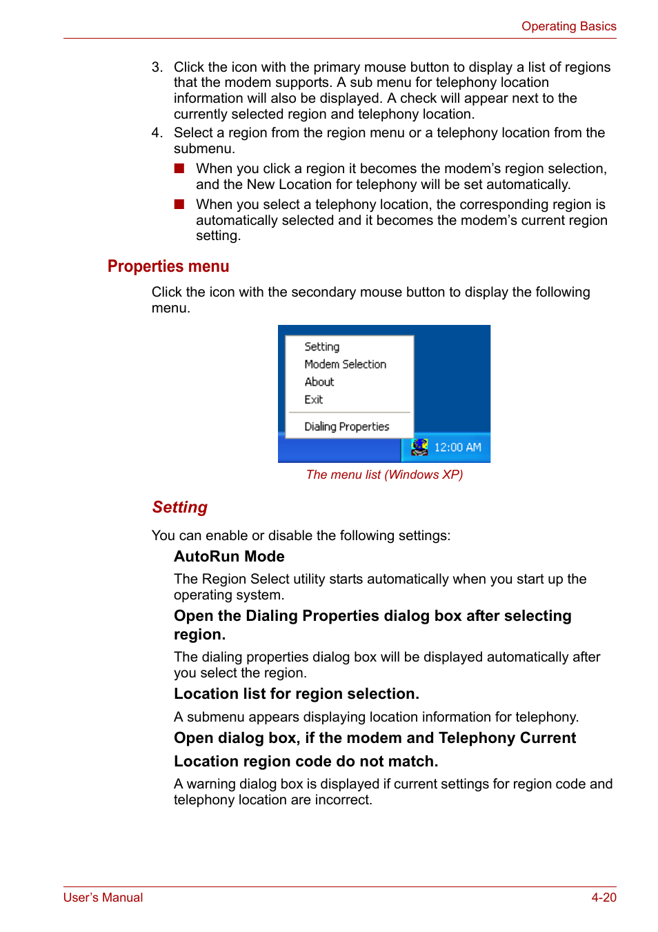 Properties menu | Toshiba Tecra A7 User Manual | Page 75 / 186