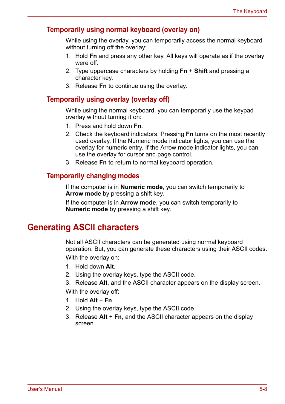 Generating ascii characters, Generating ascii characters -8 | Toshiba Tecra A7 User Manual | Page 92 / 186