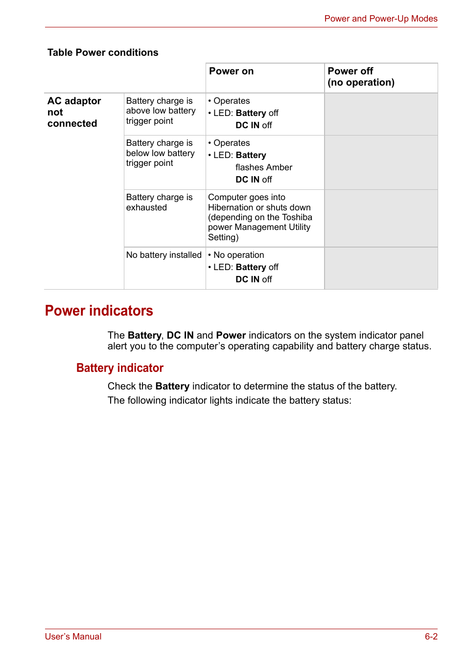 Power indicators, Power indicators -2, Battery indicator | Toshiba Tecra A7 User Manual | Page 94 / 186