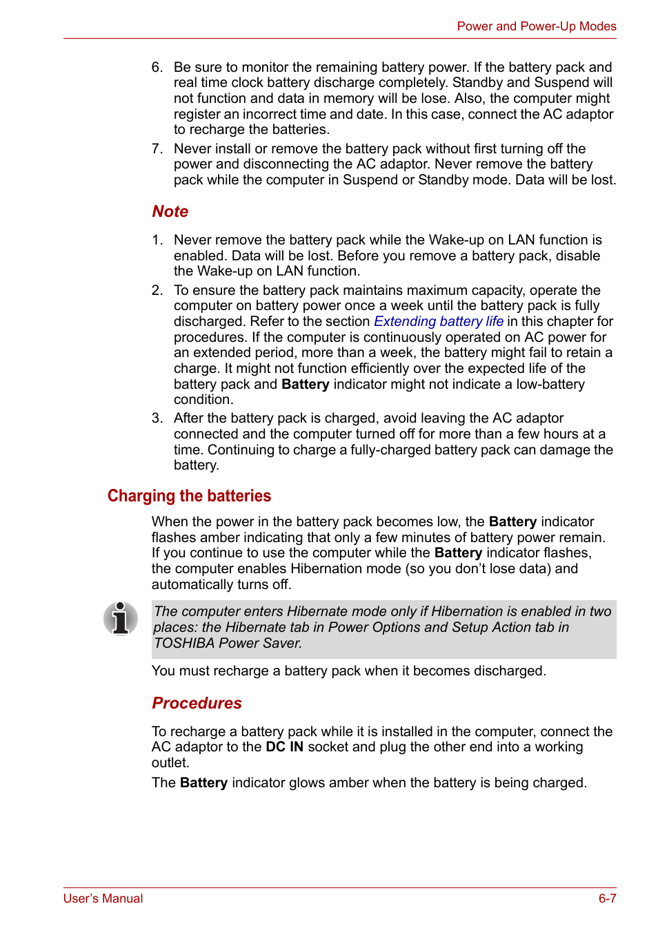 Charging the batteries | Toshiba Tecra A7 User Manual | Page 99 / 186