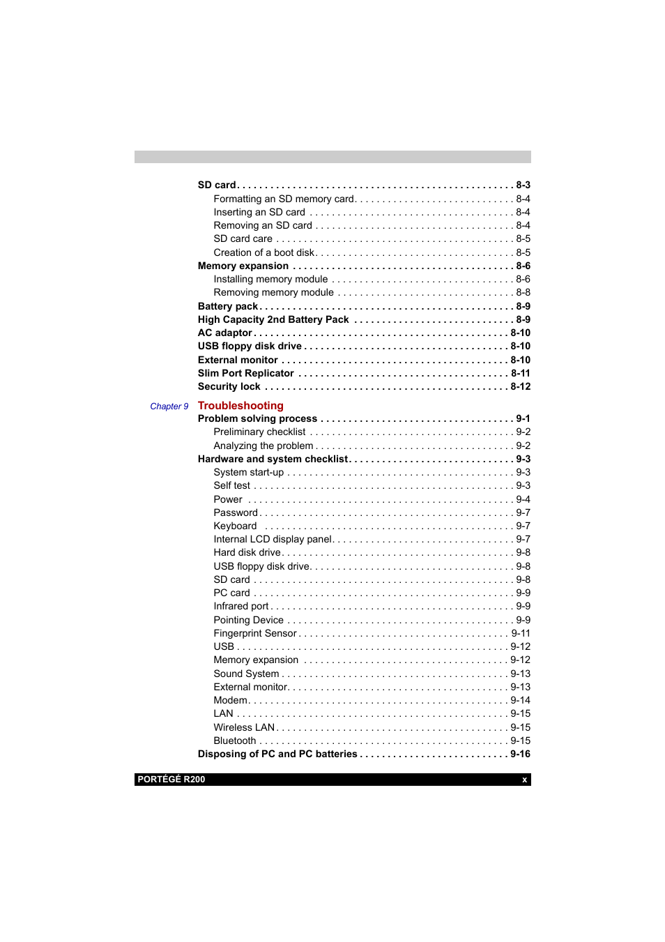 Toshiba Portege R200 (PPR20) User Manual | Page 10 / 187