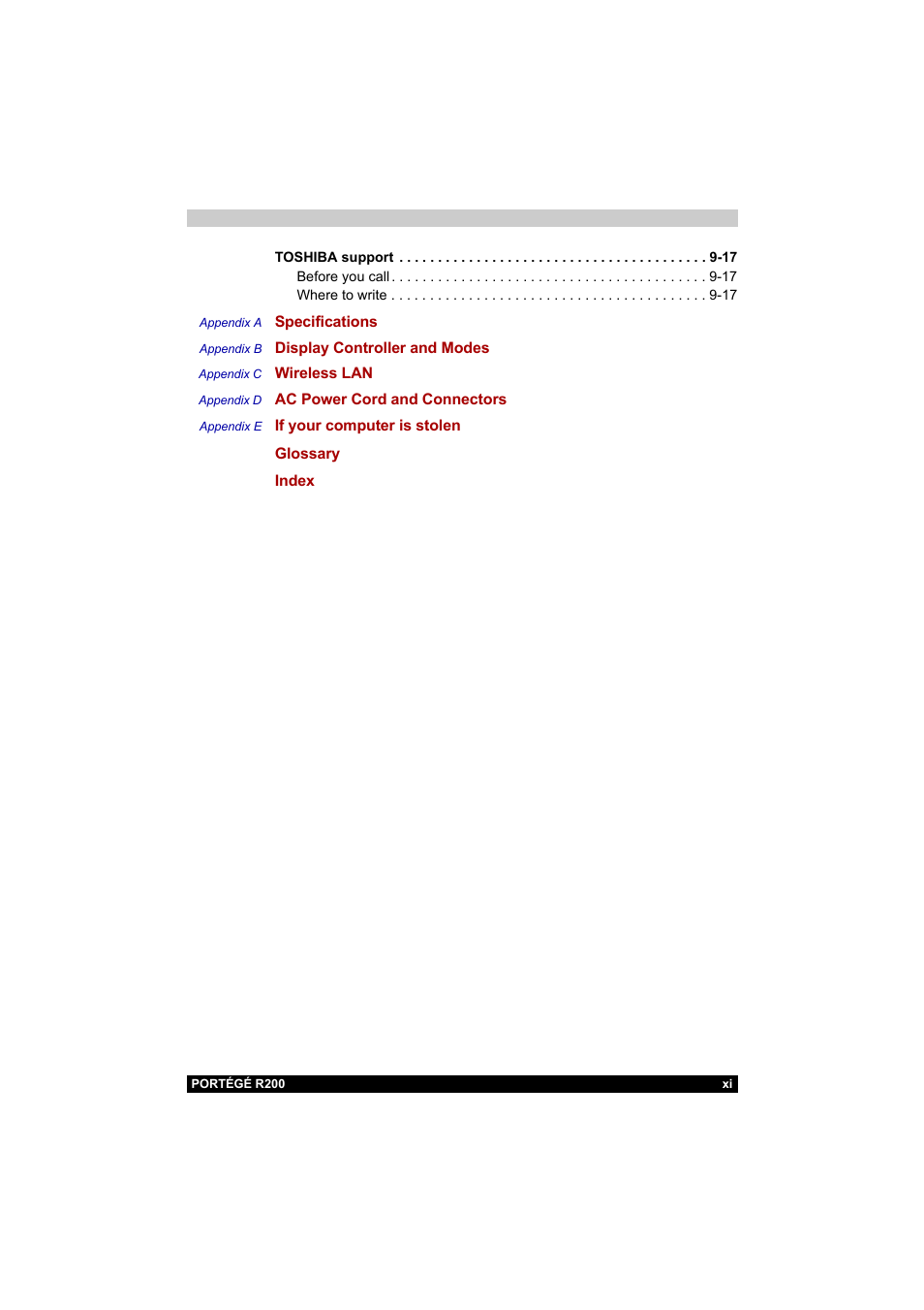 Toshiba Portege R200 (PPR20) User Manual | Page 11 / 187
