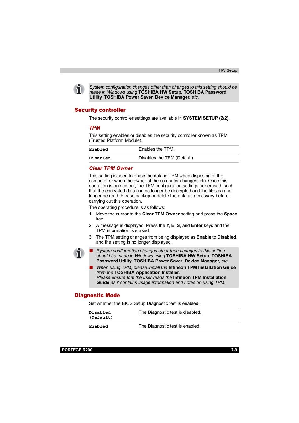 Security controller, Diagnostic mode, Security controller -9 diagnostic mode -9 | Toshiba Portege R200 (PPR20) User Manual | Page 123 / 187