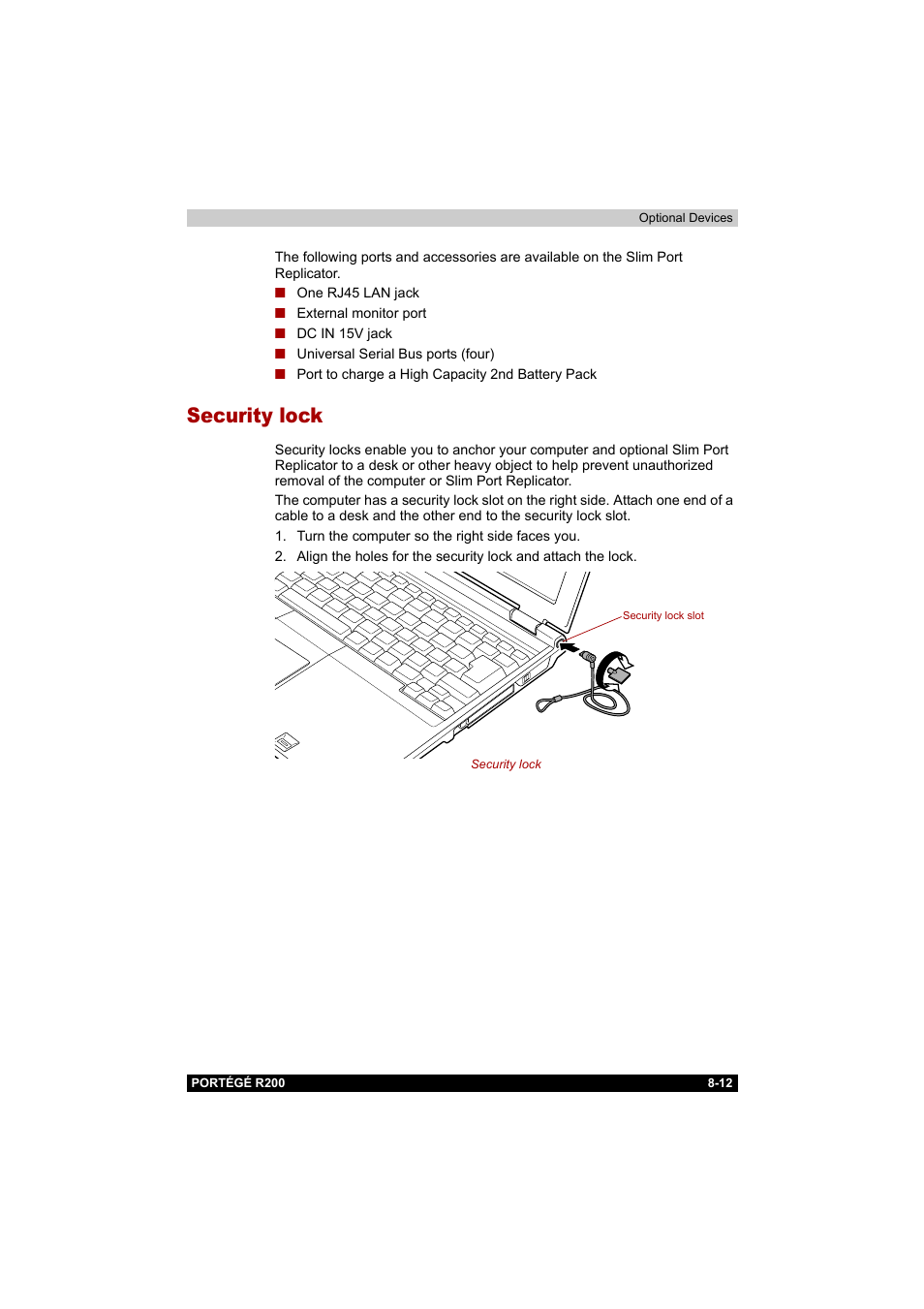 Security lock, Security lock -12 | Toshiba Portege R200 (PPR20) User Manual | Page 135 / 187